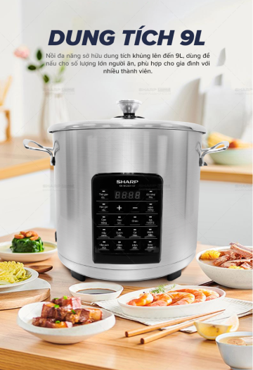 Product Nồi đa năng Sharp KN-MC90V-ST (Kèm 3 Phụ kiện Nồi Sứ, Khay Hấp Inox, Giá đỡ Inox)